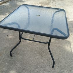 Outdoor Square Glass Patio Table With Umbrella Hole