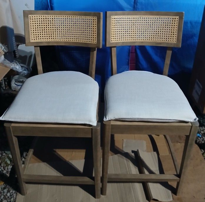 New 26" White Sherpa Counter Height Bar Stools Set of 2, Modern Rattan Counter Stools with Removable