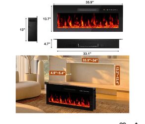 36 inch Electric Fireplace insert. LED Lights