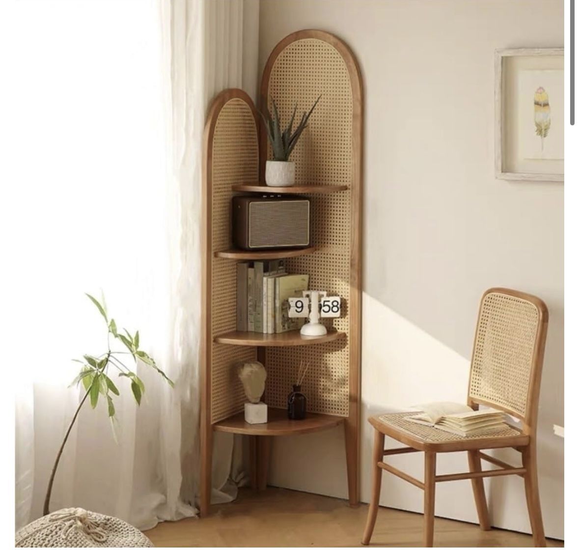Rattan corner book shelf 4 tier