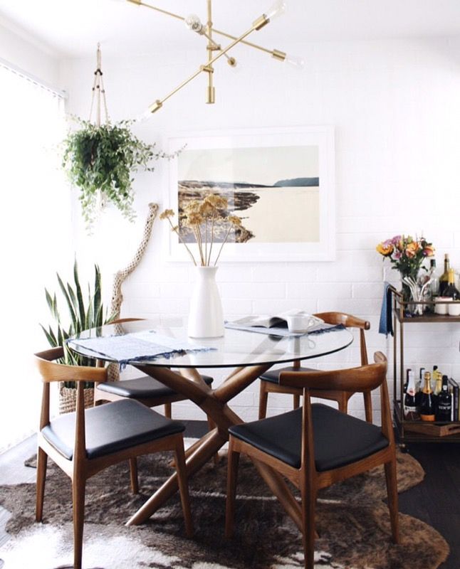 John Vogel West Elm Wood Dining Table Glass Top + Midcentury Chairs
