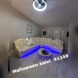 Off-White Breathing Leather 3-Piece Living Room Recliner Sofa set