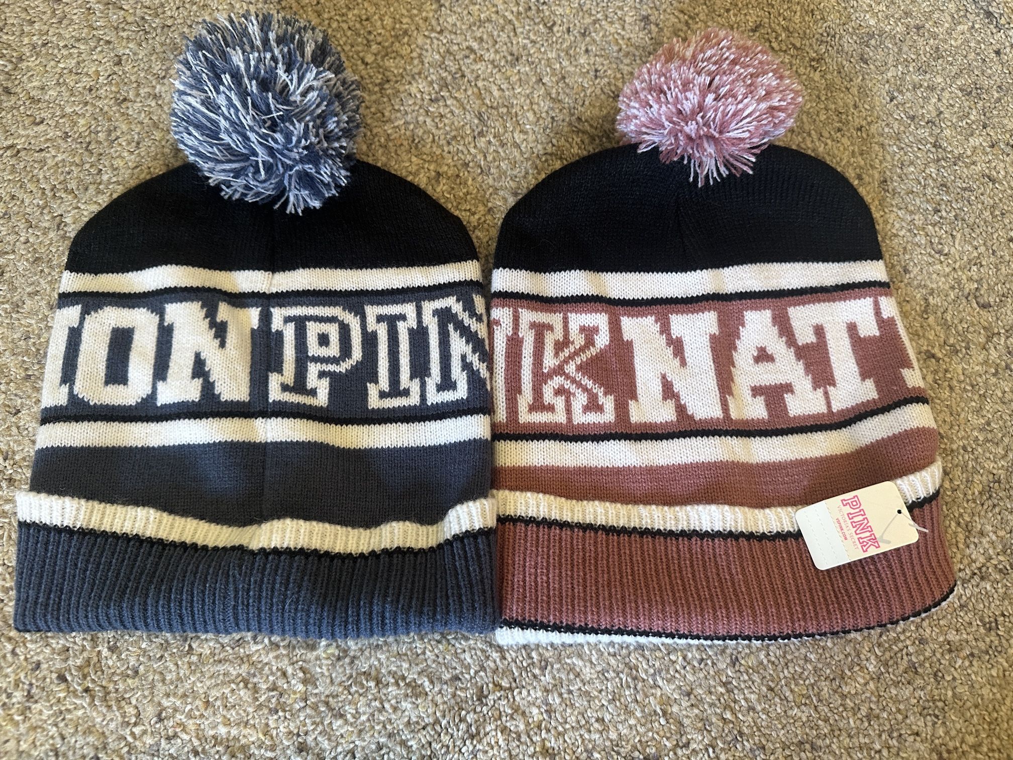 Pink By Victoria’s Secret Pom Beanies Set Of 2