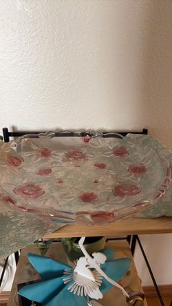 Mikasa Bella Rosa 13" Platter Tray Clear Crystal Pink Roses Footed Vintage, $39