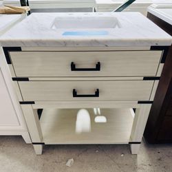 “30” Bathroom Vanity in White Oak with Marble Top in White  $439 
