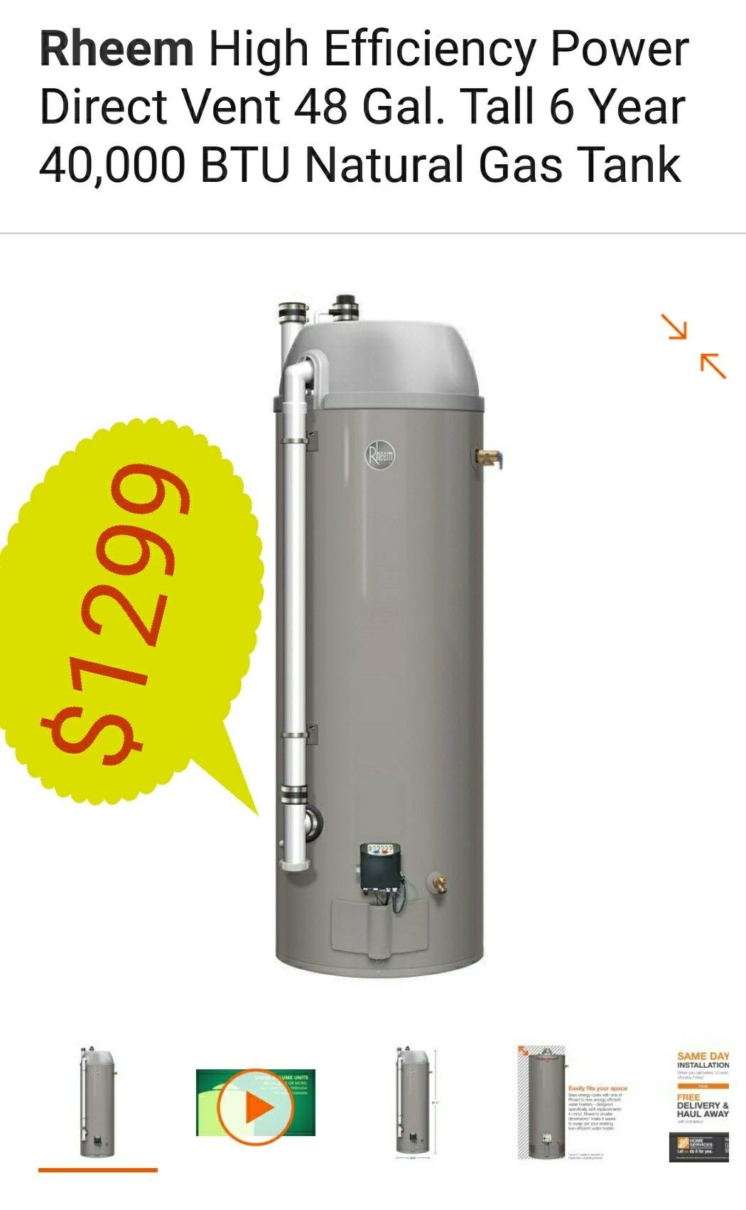 RHEEM 48gal natural gas water heater