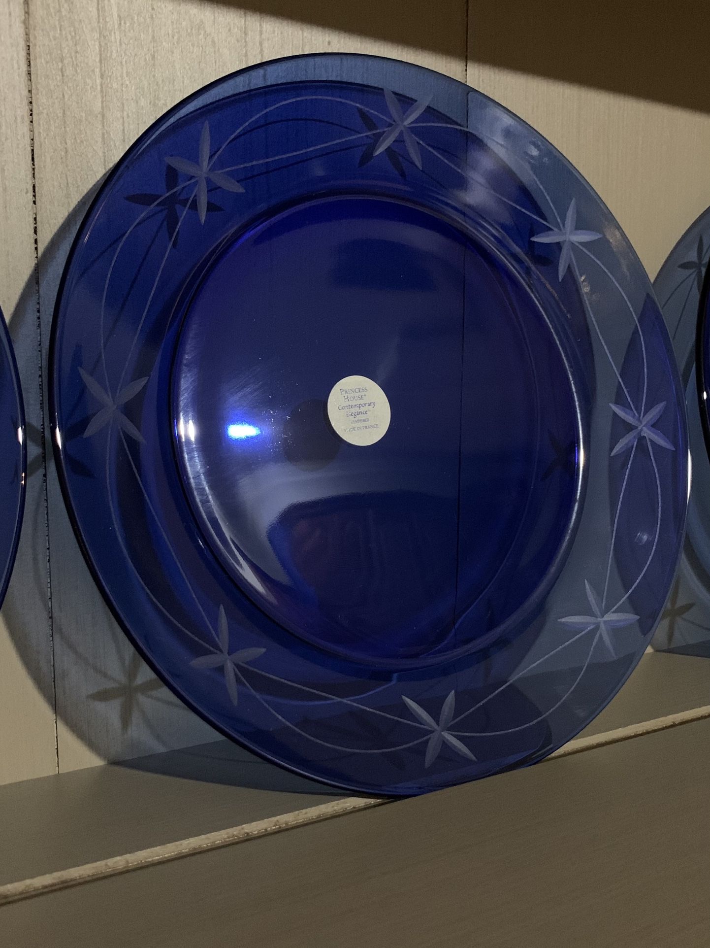 SET OF 4 Princess House Contemporary Elegance Sapphire Blue Crystal Plates 8