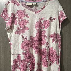 Cynthia Rowley Pink And White 100% Linen Women’s T-shirt