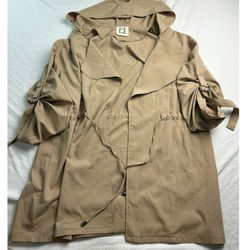 PPLA Tan Hooded Lightweight Jacket Ruched Buckle Sleeve Drawstring Waist Small
