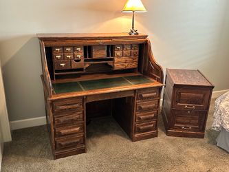 Oak Crest Roll top desk and File Cabinet