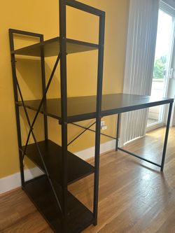 47" Computer Desk with 4-Tier Storage Shelves (Reversible)