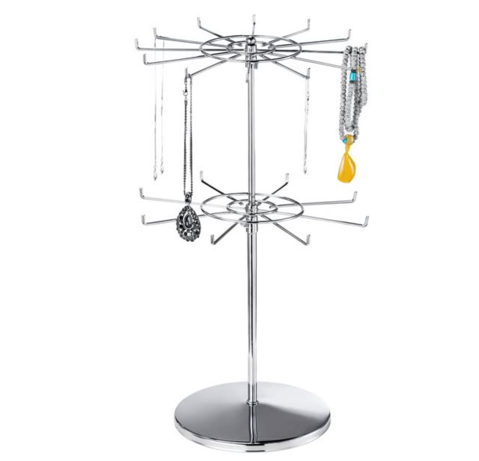 Countertop Heavy Duty Adjustable Two Tier Spinner Display Stand, Silver