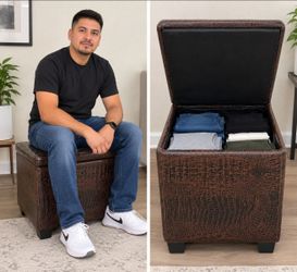Leather Square Tufted Footstool, 18", Brown Storage Ottomans,
Dimensions. 18 height. 16x 16 wide