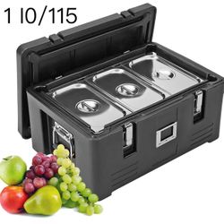 Top Load Insulated Food Pan Carrier - 36 Qt Capacity, Food Warmer with Elastic Side Handles and Buckles, Includes 3 Stainless Steel Pans, for Restaura