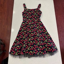 Y2K Cherry Pinup Rockabilly Black Dress Hoco Summer Prom 50s Retro Up Front 7 S