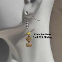 Ethiopian Genuine Welo Opal .925 Sterling Silver Earrings - Gorgeous Flash