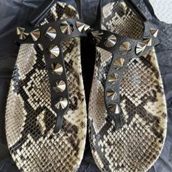 Pedro Garcia Leather Animal Print T-Strap Sandals, Size 6.5 