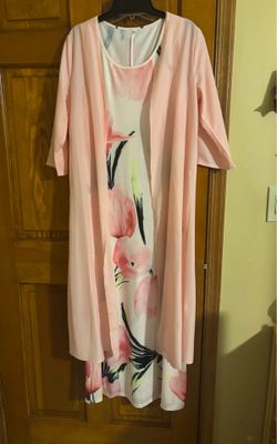 Women’s Floral Robe Set Pink/White/Black M Regular Poly/Spandex 3/4 Scoop