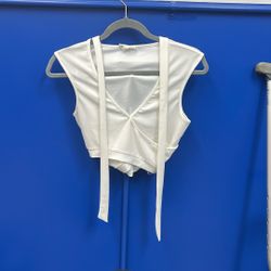 White Meraki Halter Top With Tie Round Size Medium Worn Once