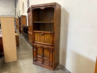 Warm Finished Drop-Front Desk Hutch with Paneled Door Fronts