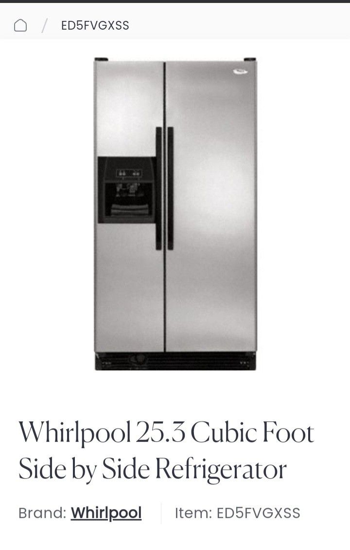 Whirlpool 25.3 Cubic Foot Side by Side Refrigerator
