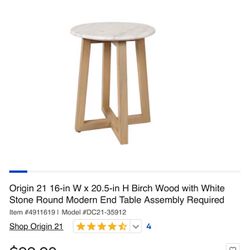 Origin 21 16-in W x 20.5-in H Birch Wood with White Stone Round Modern End Table Assembly Required