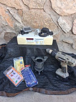 Locking Gas Cap w/keys, TOMTOM, GE SpaceSaver, drill, fuses, collectable stein. Bundle