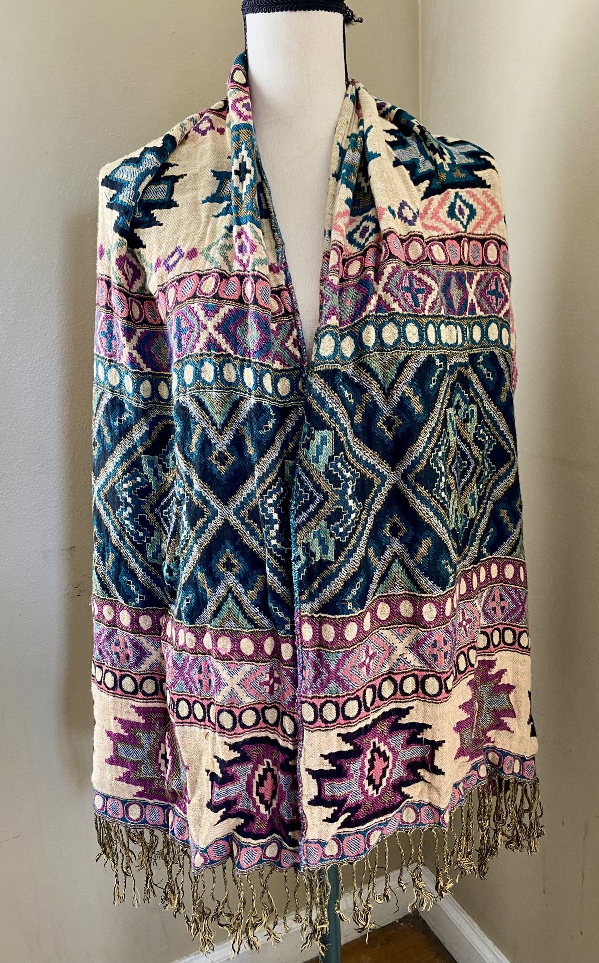 Pashmina Reversible Shawl Wrap Scarf Multicolor Geometric Inca Aztec 18"x 66"
