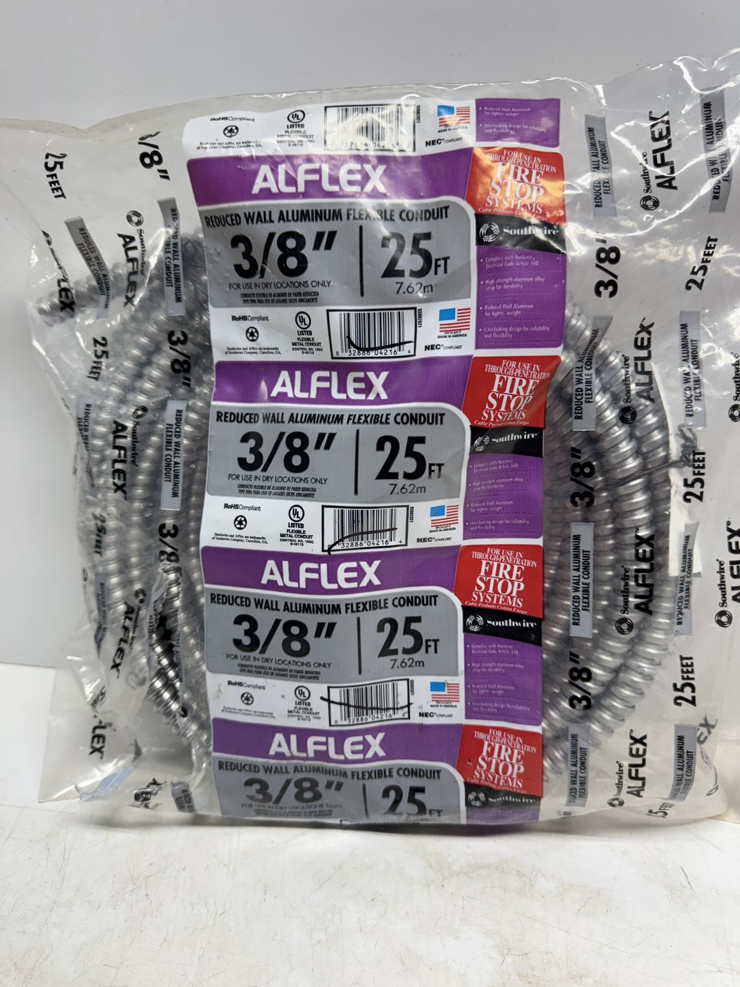 New Alflex 3/8” x 25’ Aluminum Flexible Conduit. Must Pick Up