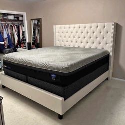 EXTRA TALL DIAMOND HEADBOARD BED 🤍🤍