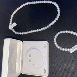 Pearl Earrings, bracelet, Necklace Set