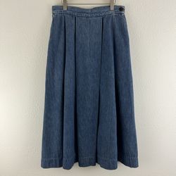 LANDS END Vintage 90s Dark Wash Denim Jean Western Prairie Ranch Midi Skirt