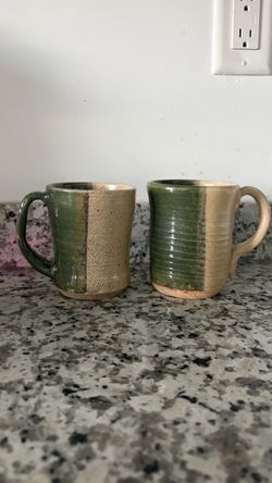 matching clay mugs - handmade