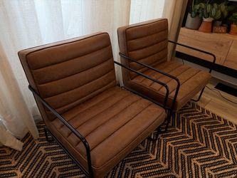 Set of 2 eLuxury Brown Faux Leather Accent Chairs