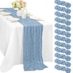 12 Pcs Dusty Blue Cheesecloth Table Runner 10FT Runner For Tables 35 X 120 Inches Long Gauze Boho Fabric Table Runner Decoration Rustic Sheer Runner F