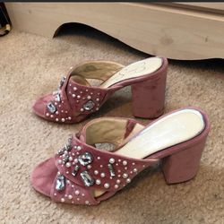 Jessica Simpson heels pink suede gems 8