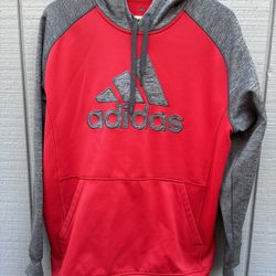 Adidas Sweater Mens Large Gray Red Sweatshirt Hoodie Pullover Climawarm Casual
