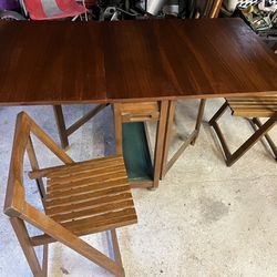 Vintage Mid Century Modern Drop Leaf Wood Dining Table & 2 Chairs