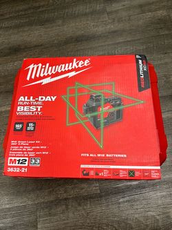Milwaukee m12 green laser kit 360 3-plane new