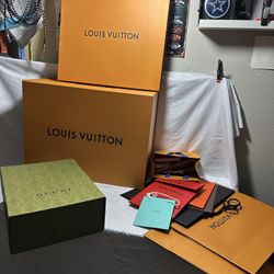 Louis Vuitton and Gucci luxury brand Boxes Ribbons Envelopes and Shopping Bags