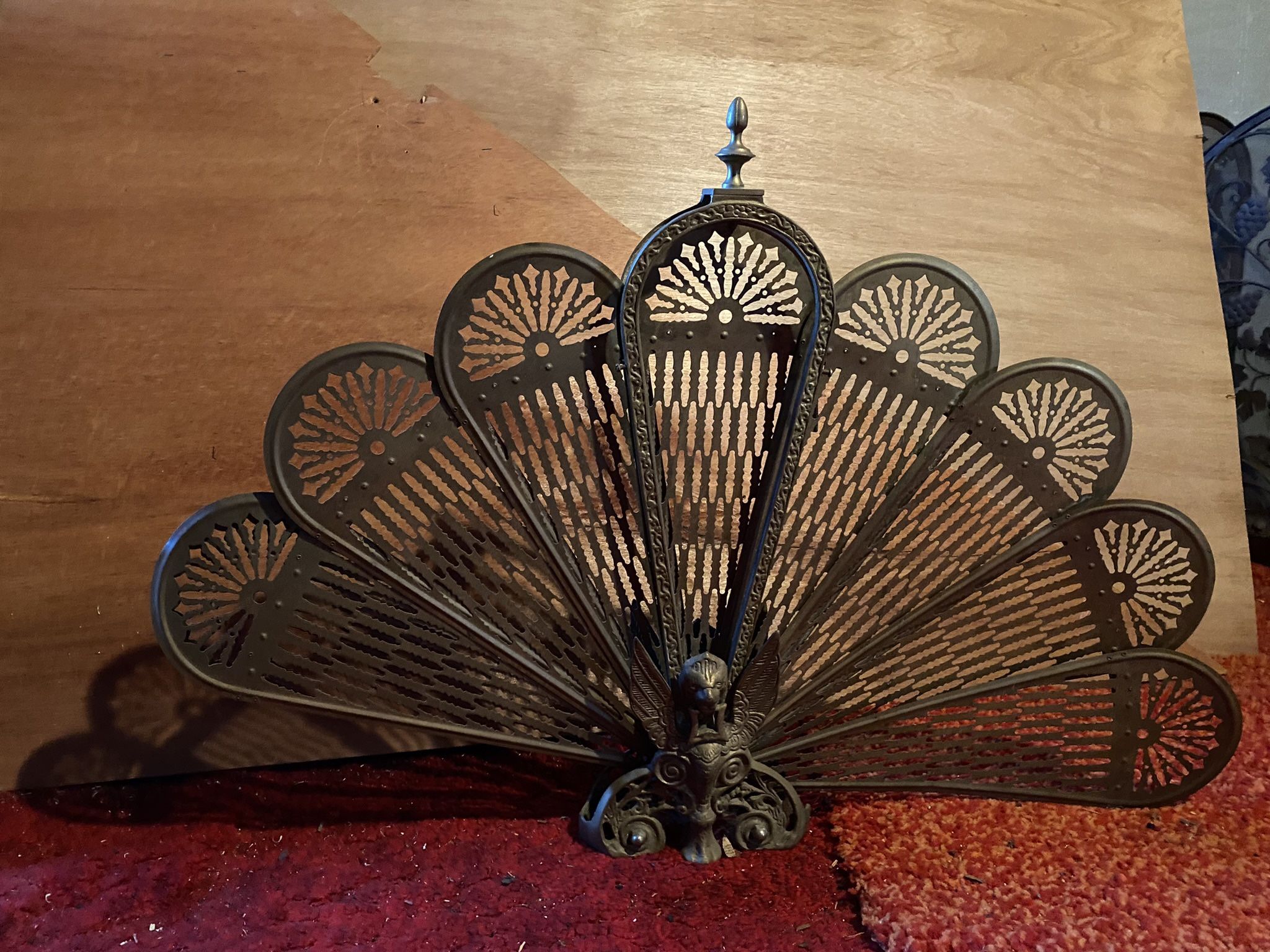 Brass Vintage Peacock Fireplace Screen