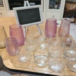 Glass Vases And Bowls And Chalkboard For Wedding Or Party