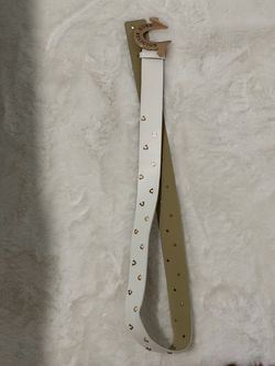 Women’s True Religion White Leather Belt with Gold Hardware
