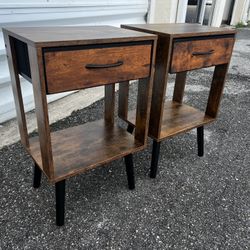 $40 for both! Two Rustic Brown Metal Framed Cloth Basket Night Stands!  15x11x24in