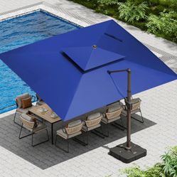 🔥Brand new In Box 🔥10 x 13 ft cantilever patio umbrella with base and LED light, heavy-duty outdoor double-top windproof rectangular side-standing u
