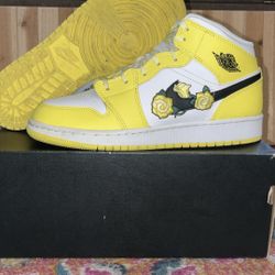 Nike Air Jordan 1 Mid SE GS Floral Rose Patch Dynamic Yellow Sz 7Y/ 8.5 Women