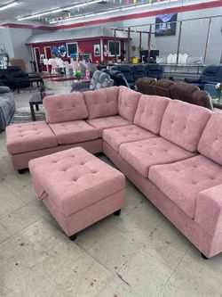 Brand New Pink Sectional With Storage Ottoman 