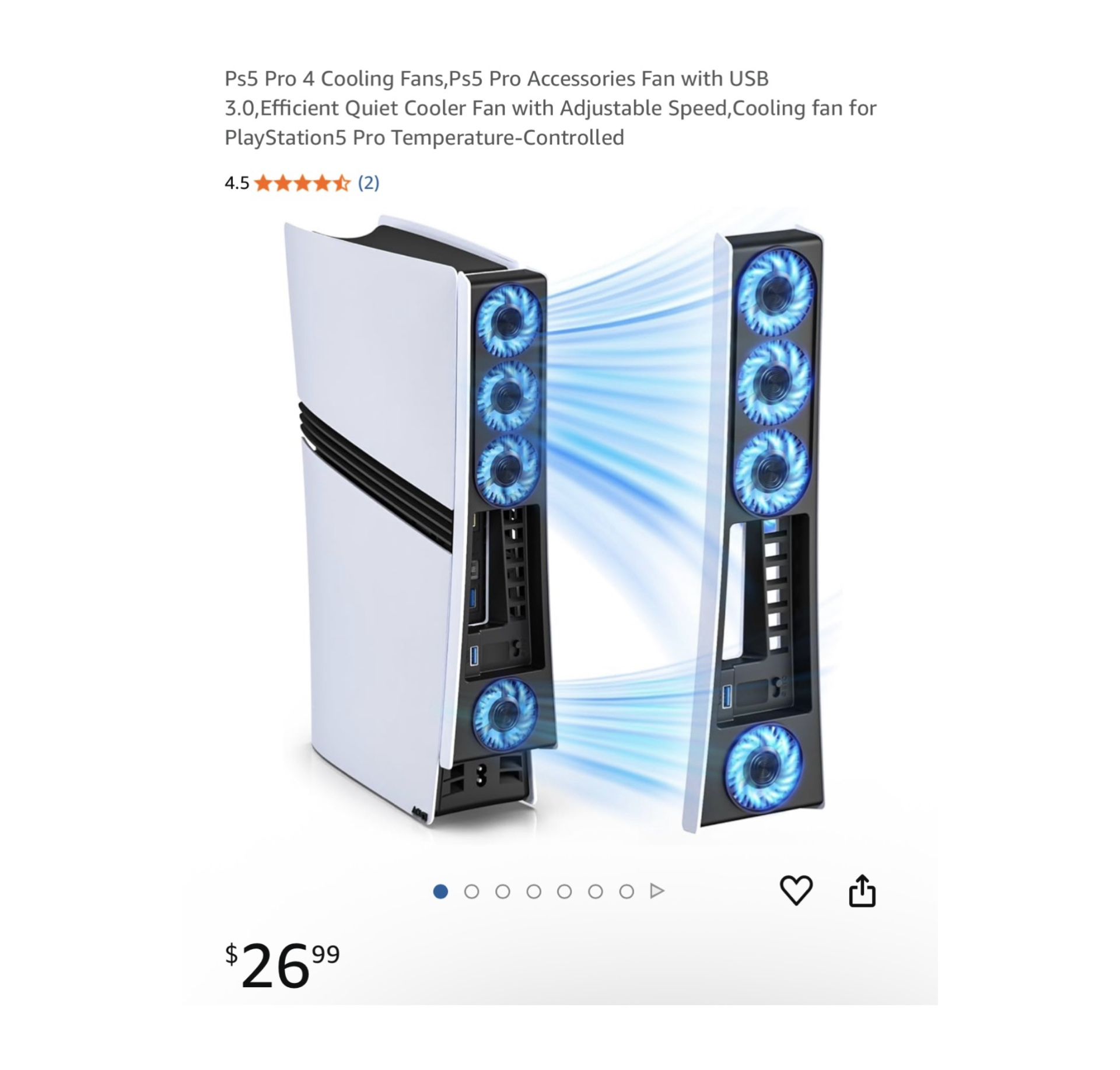 Brand new Ps5 Pro 4 Cooling Fans,Ps5 Pro Accessories Fan with USB 3.0,Efficient Quiet Cooler Fan with Adjustable Speed,Cooling fan for PlayStation5 Pr