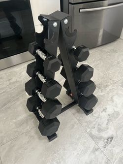 Cash only no Zelle new pair of 20lb 15lb 10lb 5lb with new a frame dumbbell rack