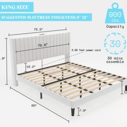 Full Size Velvet Bed Frame with Built-In Charging Station, used like New. (Flexible in pricing)